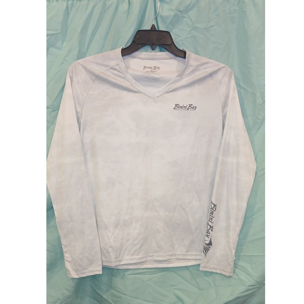 Bimini Bay Outfitters Large Gray Camo Long Sleeve Fishing Shirt V-Neck